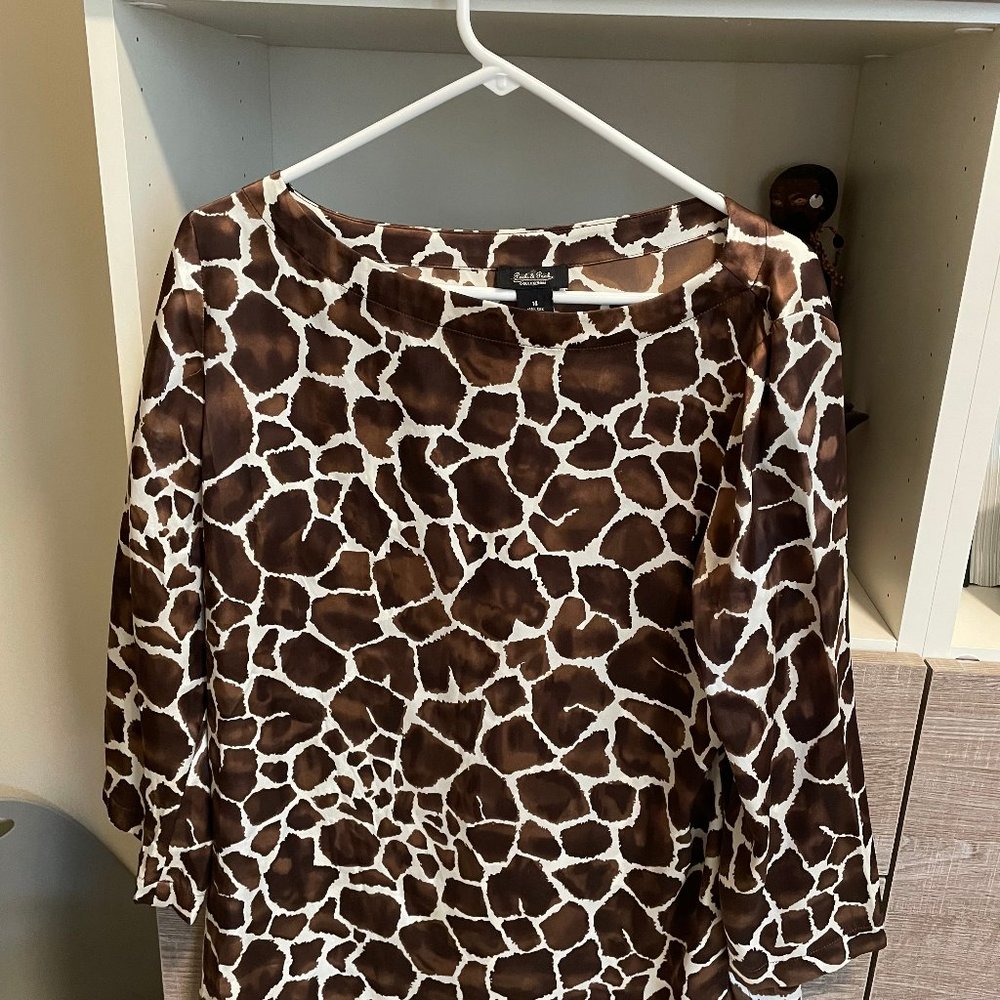Peck & Peck Women’s 100% Silk Giraffe Print Shirt Tunic Size 14